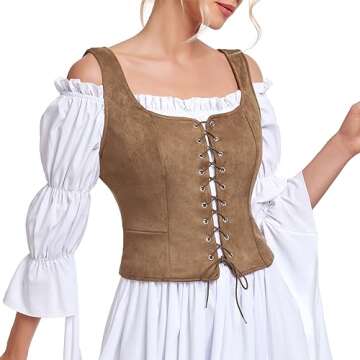 Century Star Women Renaissance Corset Pirate Vest Medieval Steampunk Corset Top Lace Up Vintage Victorian Cosplay Costume Bodice Brown Small