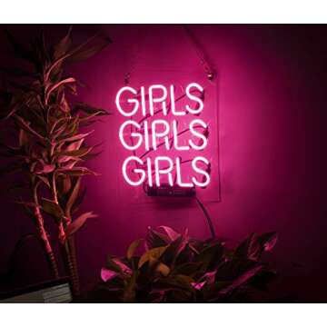 Neon Signs Girl Girls Girls Girls Neon Signs Girl Wall Decor Neon Light Sign Led Sign for Bedroom Neon Words Cool Art Neon Sign Cute Neon Lamps Home Room Beer Bar Custom Red Neon Wall Light 12"x10.6"