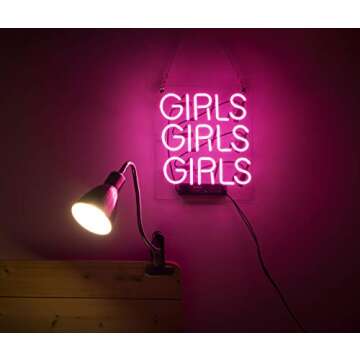 Neon Signs Girl Girls Girls Girls Neon Signs Girl Wall Decor Neon Light Sign Led Sign for Bedroom Neon Words Cool Art Neon Sign Cute Neon Lamps Home Room Beer Bar Custom Red Neon Wall Light 12"x10.6"