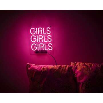 Neon Signs Girl Girls Girls Girls Neon Signs Girl Wall Decor Neon Light Sign Led Sign for Bedroom Neon Words Cool Art Neon Sign Cute Neon Lamps Home Room Beer Bar Custom Red Neon Wall Light 12"x10.6"