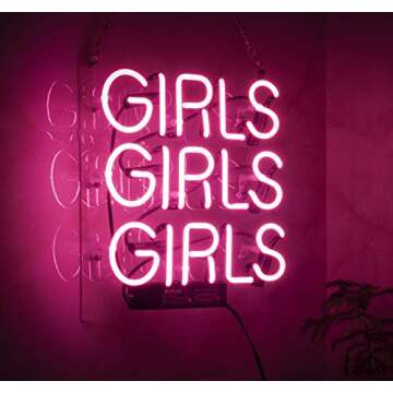 Neon Signs Girl Girls Girls Girls Neon Signs Girl Wall Decor Neon Light Sign Led Sign for Bedroom Neon Words Cool Art Neon Sign Cute Neon Lamps Home Room Beer Bar Custom Red Neon Wall Light 12"x10.6"