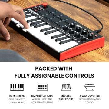 AKAI Professional MPK Mini MK3 - 25 Key USB MIDI Keyboard Controller With 8 Backlit Drum Pads, 8 Knobs and Music Production Software Included