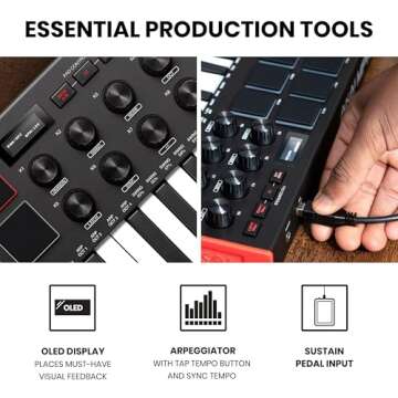 AKAI Professional MPK Mini MK3 - 25 Key USB MIDI Keyboard Controller With 8 Backlit Drum Pads, 8 Knobs and Music Production Software Included