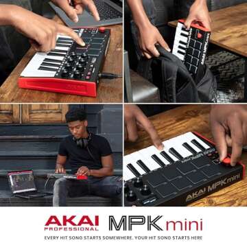 AKAI Professional MPK Mini MK3 - 25 Key USB MIDI Keyboard Controller With 8 Backlit Drum Pads, 8 Knobs and Music Production Software Included