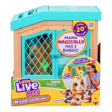 Little Live Pets - Mama Surprise | Soft, Interactive Mama Guinea Pig and her Hutch, and her 3 Surprise Babies. 20+ Sounds & Reactions. for Kids Ages 4+, Multicolor, 7.8 x 11.93 x 11.38 inches