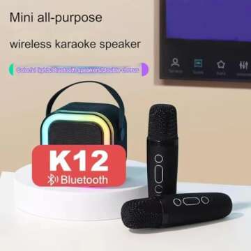 Stellaya Mini Karaoke Machine, Mini Karaoke Machine with 2 Wireless Microphones, Fall Portable Wireless Karaoke Speaker, Kids Karaoke Machines, Portable Bluetooth Speaker (Black-2Mic)