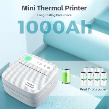 Mini Bluetooth Sticker Printer with 7 Rolls Paper