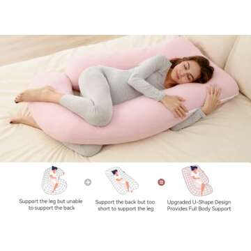 Momcozy Pregnancy Pillows for Sleeping, U Shaped Full Body Maternity Pillow for Side Sleeping - Support for Back, Legs, Belly, HIPS, 57 Inch, Pink