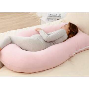 Momcozy Pregnancy Pillows for Sleeping, U Shaped Full Body Maternity Pillow for Side Sleeping - Support for Back, Legs, Belly, HIPS, 57 Inch, Pink