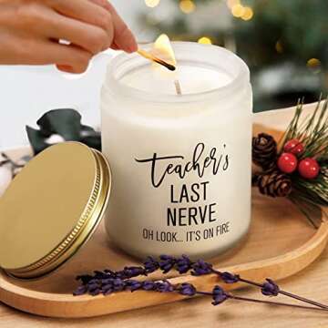 Teacher Gifts - Teacher’s Last Nerve Candle - Unique Christmas Gifts for Women Her Adults - Personalized Graduation Thank You Student Gifts Bulk for Retired Teachers Thanksgiving Appreciation Week