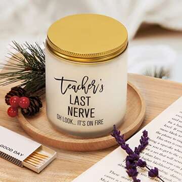 Teacher Gifts - Teacher’s Last Nerve Candle - Unique Christmas Gifts for Women Her Adults - Personalized Graduation Thank You Student Gifts Bulk for Retired Teachers Thanksgiving Appreciation Week