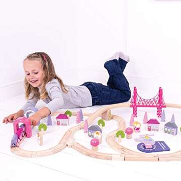 Bigjigs Rail, Fairy Town Train Set, Wooden Toys, Wooden Train Set, Gifts for 4 Year Old Girl, Pink Train Set, Girls Train Set, Bigjigs Train Set