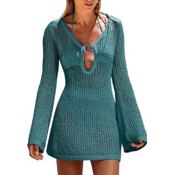 ANRABESS Women Beach Crochet Cover Ups Summer Knit Swimwear Mesh Bathing Suit Hollow Out Dress 2024 Vacation Swimsuit