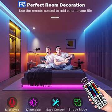 32.8ft Led Strip Lights Smart App Music Sync Color Changing RGB Led Light Strips Bluetooth LED Strips with Remote Led Lights for Bedroom Home Decoration