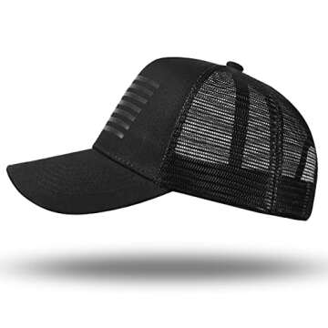 American Flag Trucker Hat - Snapback Hat, Baseball Cap for Men Women - Breathable Mesh Side, Adjustable Fit - for Casual Wear Black/Black