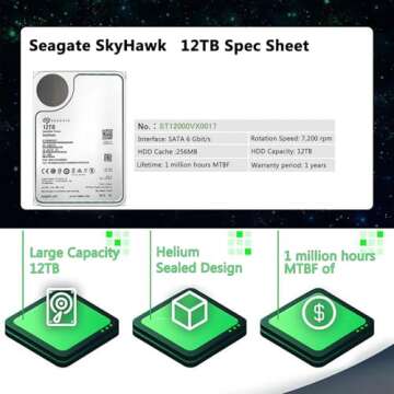 Seagate Skyhawk 12TB Video Internal Hard Drive HDD-3.5 Inch SATA 6Gb/s 7200PRM 256MB Cache for DVR NVR Security Camera System with Rescue Services (ST12000VX0017) (Renewed)