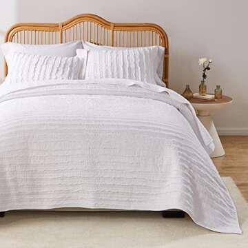 Greenland Home Ruffled Quilt Set, Queen, White,GL-1109BQ