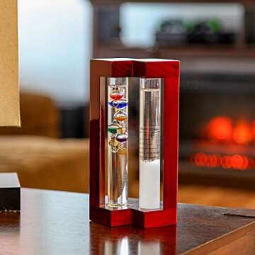 Lily's Home Desktop Weather Station, with Galileo Thermometer and Fitzroy Storm Glass Weather Predictor, 5 Multi-Colored Spheres