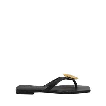 Katy Perry Women's Camie Shell Flat Sandal, Black, 6.5