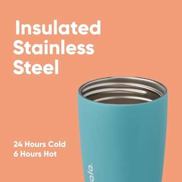 Owala SmoothSip Slider Insulated Stainless Steel Coffee Tumbler, Reusable Iced Coffee Cup, Hot Coffee Travel Mug, BPA Free 12 oz, Beachy Breeze