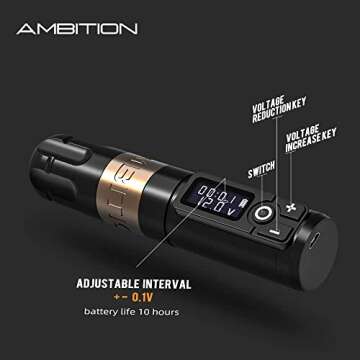 Ambition Soldier Rotary Battery Pen Tattoo Cartridge Machine with 2400mAh Wireless Power Japan Coreless Motor Digital LED Display Tattoo Equipment Supply for Professionals and Beginners Tattoo Artists