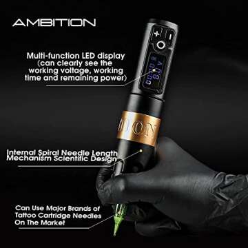 Ambition Soldier Rotary Battery Pen Tattoo Cartridge Machine with 2400mAh Wireless Power Japan Coreless Motor Digital LED Display Tattoo Equipment Supply for Professionals and Beginners Tattoo Artists