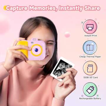 Kids Camera Instant Camera, Kids for 3-12 Year Old Girls Boys, Kids Digital Camera Instant Print with Print Paper, Toddler Kids Toys, 4 5 6 7 8 9 10 Year Old Girl Gifts