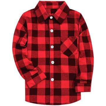 Baby Boys Flannel Plaid Shirt Long Sleeve Button Down Tops, Red Black, 3-6 Months