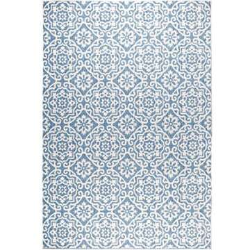 Nicole Miller New York Patio Country Danica Transitional Geometric Indoor/Outdoor Area Rug, Blue/Grey, 7'9"x10'2"