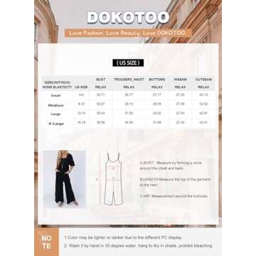 Dokotoo Womens Casual Loose Overalls One Piece Short Puff Sleeves Jumpsuits for Women Stretchy Wide Leg Long Pant Rompers Jumpsuit with Pockets Solid Color 2024 Fashion Small Navy Blue