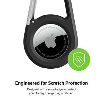 Belkin Apple AirTag Secure Holder with Carabiner - Durable Scratch Resistant Case With Open Face & Raised Edges - Protective AirTag Keychain Accessory For Keys, Pets, Luggage & More - Black