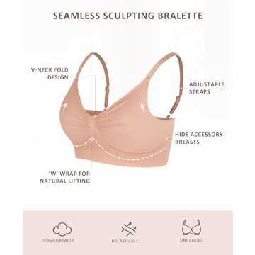 FeelinGirl Bras for Women No Underwire Push Up Full Coverage Wireless Comfortable Bralettes Nude Large