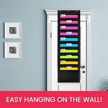 Godery Premium Hanging File Folder Organizer, 10 Pockets, & 3 Hangers Cascading Wall Organizer，Perfect for Home Organization, School Pocket Chart, Office Bill Filing. Wall or Over Door Mount