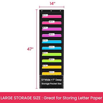 Godery Premium Hanging File Folder Organizer, 10 Pockets, & 3 Hangers Cascading Wall Organizer，Perfect for Home Organization, School Pocket Chart, Office Bill Filing. Wall or Over Door Mount