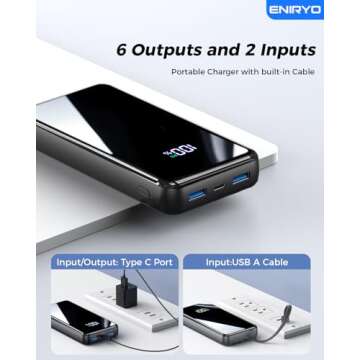 Portable Charger, 42800mAh Power Bank Built-in Cable, PD 22.5w Fast Charging Powerbank, External Battery Pack with 6 Outputs & 2 Inputs, Travel Phone Charger Compatible for iPhone,Samsung,Google