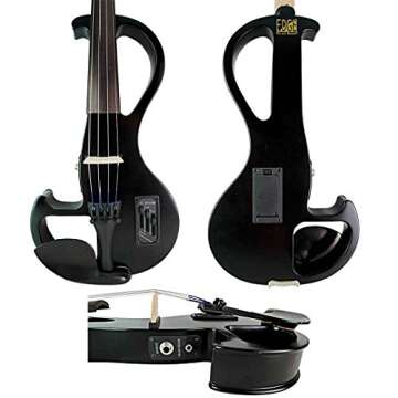 Electric Violin Bunnel Edge Outfit 4/4 Full Size (BLACK) — With Carrying Case and Accessories - Headphone Jack - Piezo Ceramic Pick-up – from Kennedy Violins