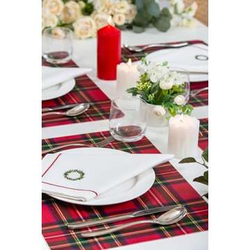 Hofdeco Premium Classic Christmas Holiday Cotton Cloth Napkins Set of 4, Washable Dinner Napkins for Christmas, Events, Parties, Embroidered Wreath Red Green, 20"x20"