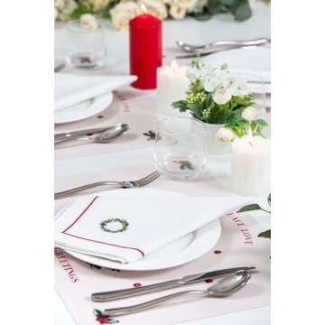 Hofdeco Premium Classic Christmas Holiday Cotton Cloth Napkins Set of 4, Washable Dinner Napkins for Christmas, Events, Parties, Embroidered Wreath Red Green, 20"x20"