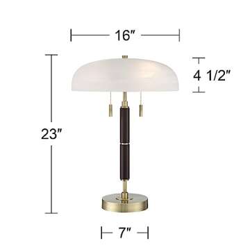 Possini Euro Design Wyndham 23" High Small Mid Century Modern Glam Luxe Desk Lamp Dual USB Ports Black Gold Metal Single Glass Dome Shade Home Office Living Room Charging Bedroom Bedside Nightstand