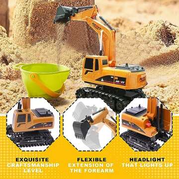 Construction Excavator - Toy Engineering Digger Truck, Remote Control Rechargable Hydraulic Car for 6 7 8 9 Year Old Boys Girls, Educational Birthday Gifts for Kids 3 4 5 Years Old