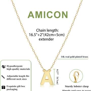 Amicon Dainty Initial Necklaces for Women 14K Gold Plated Letter Necklace Personalized Initial Pendant Necklace Tiny Letter Name Necklaces Christmas Gift for Girls