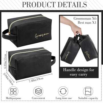 Amylove 7 Sets Groomsmen Gifts Toiletry Bag for Men Wedding Proposal Gift for Best Man PU Leather Cosmetic Bags with Zipper Shaving Bag Bowknot Greeting Card for Wedding Toiletries Accessories (Black)