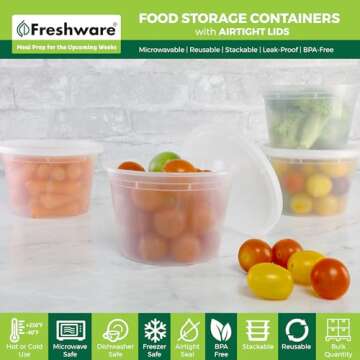 Freshware Food Storage Containers [50 Set] 16 oz Plastic Deli Containers with Lids, Slime, Soup, Meal Prep Containers | BPA Free | Stackable | Leakproof | Microwave/Dishwasher/Freezer Safe