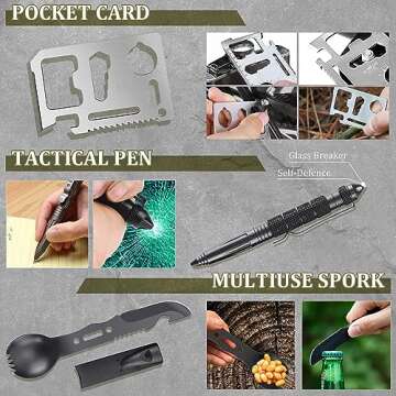 Gifts for Men Dad Husband Boyfriend Him, Survival Kits, 14 in 1 Survival Gear Camping Essentials Cool Gadgets for Camping Hiking Wilderness Adventures and Disaster Preparedness