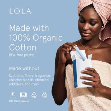 LOLA Organic Cotton Tampons, 32 Count - Super Non-Toxic Tampons, Period Feminine Hygiene Products, HSA FSA Approved Products Feminine Care