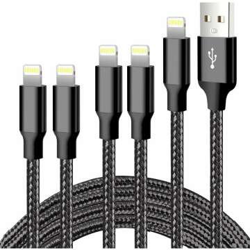cugunu iPhone Charger, 5 Pack 3/3/6/6/10FT Apple MFi Certified USB Lightning Cable Nylon Braided Fast Charging Cord Compatible for iPhone 14/13/12/11/X/Max/8/7/6/6S/5/SE/Plus/iPad - Black