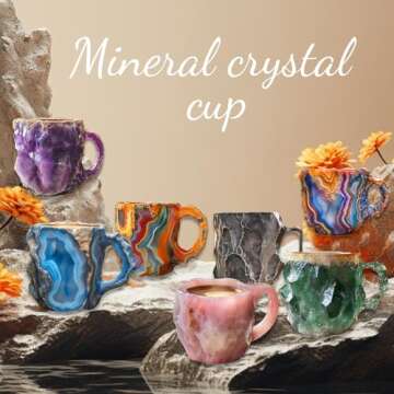 Mineral Crystal Coffee Mugs, Natural Mineral Crystal Coffee Mug, Mineral Crystal Coffee, Mugcrystal Coffee Mugs, Christmas Coffee Mugs with spoon (Purple)