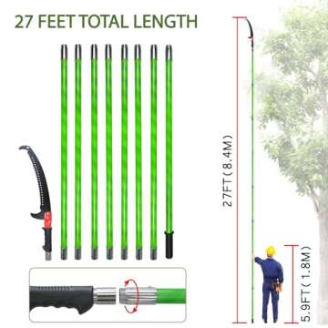 Shaledig Pole Saws for Tree Trimming, 27Feet Tree Trimmers Long Handle with Double Hook Saw, Durable and Safe Tree Pruner Cutter Tree Trimmer Pruning Saw, Sharp Tree Pruner with Extendable Pole