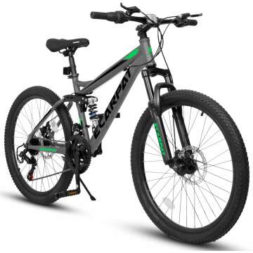 Mountain Bike 24/26 Inch Dual Suspension, 21-Speed Disc Brake for All Terrain