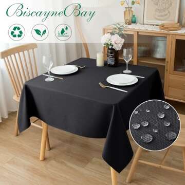 Biscaynebay Textured Fabric Tablecloths 54 X 54 Square, Black Water Resistant Spill Proof Tablecloths for Dining, Kitchen, Wedding and Parties, Machine Washable